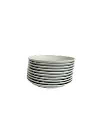 A stack of white plates.