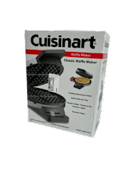 A box of a Cuisinart waffle maker is displayed.