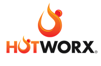 A logo with the text "HOTWORX" and a stylized flame design.