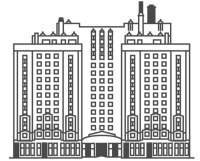 silhouettes of the city buildings on a green background illustration