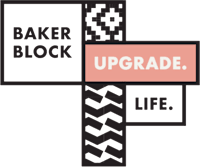 A graphic with the words "Baker Block" and "Upgrade. Life."