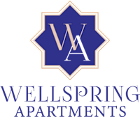 The image is a logo for Wellspring Apartments.