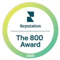 A circular logo with the text "Reputation", "The 800 Award", and the year "2025".