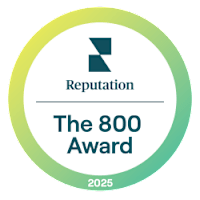 A circular logo with the text "Reputation The 800 Award 2025".