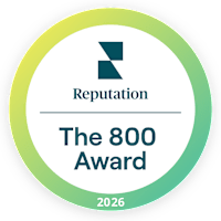 A circular logo with the text "Reputation", "The 800 Award", and "2026" on it.