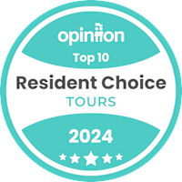 A badge indicating a top 10 resident choice for tours in 2024.