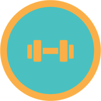 a pair of dumbbells icon in a green circle