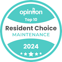 A badge indicating a top 10 resident choice for maintenance in 2024.