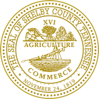 A gold and white emblem for the Seal of Shelby County Tennessee.