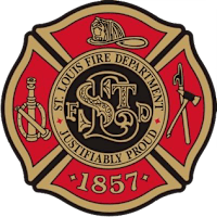 The St. Louis Fire Department logo is a shield with a fireman's helmet and axes.
