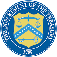 The Department of the Treasury logo with a blue background.