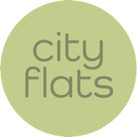 A green circle with the words "city flats" written in the middle.