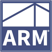 A blue and white logo with the letters ARM.
