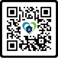 A QR code with a house and heart symbol in the center.