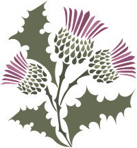 A graphic of a plant with green leaves and pink flowers.