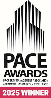 A black and white image of a building with the words "PACE AWARDS" and "2025 WINNER" written on it.