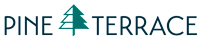 A logo with a pine tree and the words "Pine Terrace" in a dark blue font.