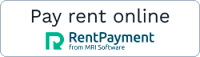 A black sign with white and green text that says "Pay rent online" and "RentPayment from NRI Software".