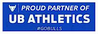 A blue banner with white text that reads "PROUD PARTNER OF UB ATHLETICS #GOBULLS".