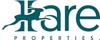 A logo with a horse and the words "hare properties".