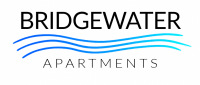 a logo for bridgewater apartments with a wave