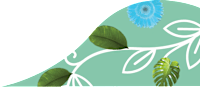an illustration of a blue flower on a green and white