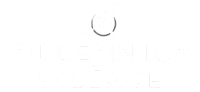 A logo with a black background and the words "Millennium Village" in white.