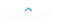 a white and blue cal cap logo on a black background