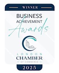 The image is about the Business Achievement Awards 2022 winner, presented by the London Chamber of Commerce.