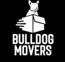 A logo with a bulldog and the words "Bulldog Movers" in white on a black background.