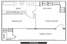 1 Bed Floor Plan at Rio Verde Apartments, Cottonwood, AZ, 86326