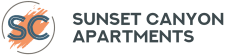 the logo for sunset canyon apartments