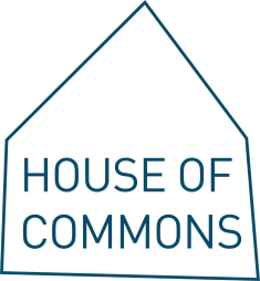 a blue house of commons logo on a black background