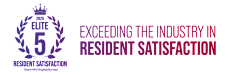 A graphic with a laurel wreath and the text "2025 Elite 5" and "Exceeding the industry in resident satisfaction".