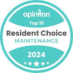 A badge indicating a top 10 resident choice for maintenance in 2024.