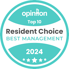 A badge indicating a top 10 resident choice for best management in 2024.