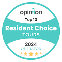 A badge indicating a top 10 ranking for Resident Choice Tours in 2024.