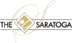 the logo for the saratoga apartments with a gold diamond shape logo