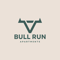 Bull run apartments logo with green bull head.