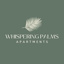 A logo for Whispering Palms Apartments featuring a palm leaf.