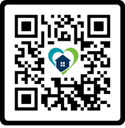 A QR code with a house and heart symbol in the center.