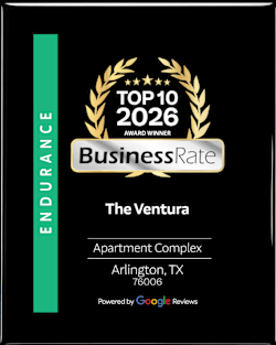 A black and gold award for The Ventura Apartment Complex.