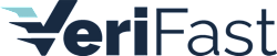 A logo with the word "Verifast" in dark blue with a light blue checkmark to the left of the "V".
