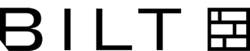 The image shows a black background with white letters spelling out "BILT" and a series of white rectangles of different sizes to the right.