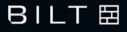 The image shows a black background with the word "BILT" in white letters, followed by a white square with a smaller black square inside it.