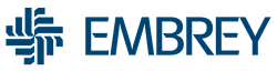 The image shows a logo with the word "EMBREY" in blue letters next to a graphic element.