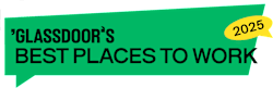 A green speech bubble with the text "Glassdoor's Best Places to Work 2025".