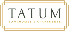 A logo for a company called Tatum that offers townhomes and apartments.