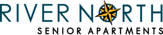 The image features the words "RIVER NORTH" in large blue letters with a compass rose graphic to the right of the text.
