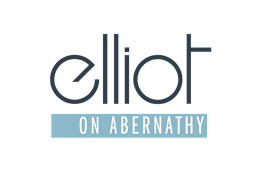 A logo with the text "elliot on abernathy" in white font on a black background.